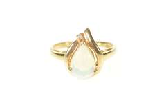 14K Yellow Gold Pear Natural Opal Diamond Accent Statement Ring
