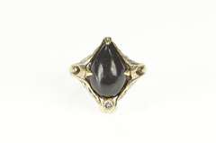 14K Yellow Gold 1930's Pear Black Onyx Diamond Scroll Ornate Ring