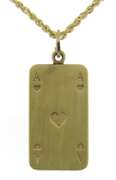 Cute Ace of Hearts Card Yellow Gold Necklace