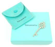 Tiffany & Co. Sterling Diamond Key Pendant w/Box