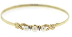 Pretty 14kt YG Pearl and Diamond Accent Bangle Bracelet