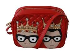 DOLCE & GABBANA  Red Crown Men Patch Crossbody Borse GLAM Leather Bag