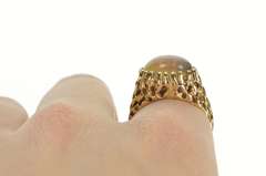 14K Yellow Gold 1960's Opal Textured Raw Lattice Cocktail RIng