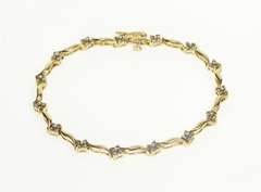 14K Yellow Gold 1.00 Ctw Flower Diamond Wavy Design Tennis Bracelet