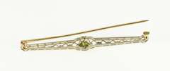 14K White Gold Princess Peridot Art Deco Filigree Bar Pin/Brooch