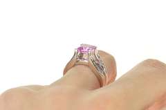 10K White Gold Princess Syn. Pink Sapphire Diamond Statement Ring