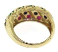 Amazing 14kt YG Ruby, Emerald and Sapphire 3-Row Band