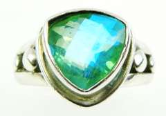 Sajen Green/Blue Rainbow Quartz Sterling Ring, 10.5