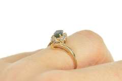 10K Yellow Gold Oval Green Blue Sapphire Diamond Bypass Ring