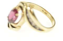 10K Yellow Gold Oval Purple Tourmaline Diamond Swirl Bypass Ring