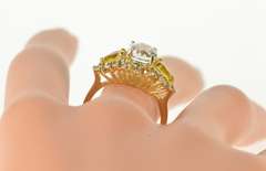 14K Yellow Gold Blue Topaz Pear Citrine CZ Halo Statement Ring