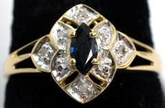 Stunning Art-Deco Inspired Sapphire & Diamond Ring in Yellow Gold