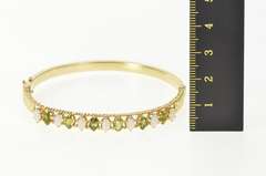 14K Yellow Gold Oval Natural Opal Peridot Ornate Bangle Bracelet