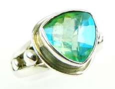 Sajen Green/Blue Rainbow Quartz Sterling Ring, 10.5
