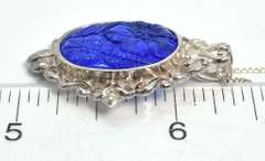 Ornate Blue Crystal Necklace in Sterling Silver