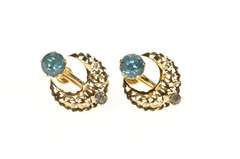 Gold Filled Retro Ornate Filigree Rhinestone Screw Back Earrings