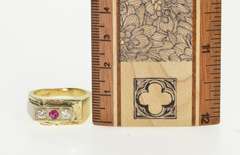 14K Yellow Gold Men's Retro Squared Diamond Syn. Ruby Ring