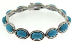 Sterling Silver Oval Turquoise Link Bracelet