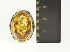 10K White Gold Art Deco Citrine Floral Rose Filigree Cocktail Ring