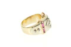 14K Yellow Gold 0.46 Ctw 1930's Diamond Ruby Belt Buckle Ring