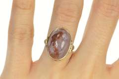 14K White Gold Red & White Agate Art Deco Filigree Cocktail Ring