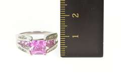 10K White Gold Princess Syn. Pink Sapphire Diamond Statement Ring