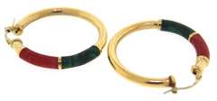 Wonderful Red & Green Enamel Hoop Earrings