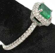 14K White Gold Emerald & Diamond Ring