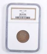 MS64 BN 1851 Braided Hair Half Cent - C-1 - Graded NGC