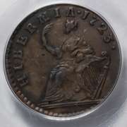 1723 Hibernia DELGRATIA Farthing AU 58 US Colonial