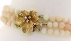 Vintage 14kt YG Coral and Diamond Bracelet