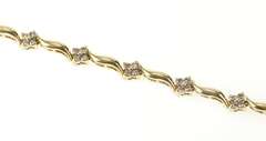 14K Yellow Gold 1.00 Ctw Flower Diamond Wavy Design Tennis Bracelet