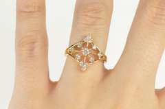10K Yellow Gold Ornate Diamond Star Squared Cluster Compass Ring