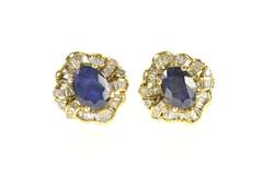 14K Yellow Gold 2.61 Ctw Sapphire Ballerina Diamond Halo Stud Earrings