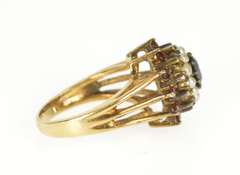 14K Yellow Gold Retro Sapphire Garnet Seed Pearl Halo Cocktail Ring