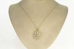 14K Yellow Gold Pear Natural Opal Diamond Cluster Statement Necklace