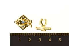 14K Yellow Gold Squared Cubic Zirconia Halo Clip Back Earrings