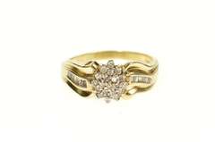 10K Yellow Gold Diamond Cluster Baguette Accent Bypass Ring