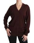DOLCE & GABBANA  Maroon V-neck Cardigan Top Virgin Wool Sweater