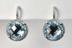 Proper Blue Topaz & Diamond Earrings in 14K WG