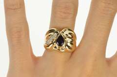 14K Yellow Gold Retro Pear Sapphire Diamond Wavy Statement Ring