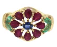 Amazing Ruby, Emerald & Sapphire Flower Ring