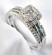 Dazzling .79 TCW Blue & White Diamond 14K WG  Ring