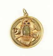 14K Yellow Gold Retro Owl Tiger's Eye Scholar Wisdom Charm/Pendant