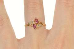 14K Yellow Gold Marquise Ruby Diamond Two Stone Bypass Ring