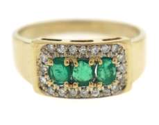 Fabulous 14kt Yellow Gold Emerald & Diamond Halo Ring