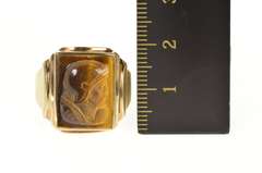 10K Yellow Gold Carved Tiger's Eye Soldier Cameo Men's Ring
