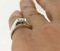 14K White Gold 0.58 Ct Men's Diamond Solitaire Squared Wedding Ring