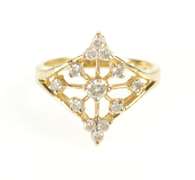 10K Yellow Gold Ornate Diamond Star Squared Cluster Compass Ring