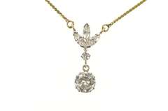 14K Yellow Gold 1.11 Ctw Diamond Floral Drop Serpentine Link Necklace